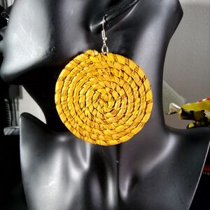 Yellow Woven Circular Earrings